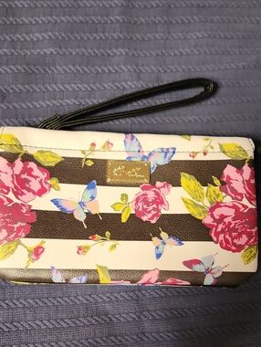 Betsey Johnson Floral Stripe Wristlet Clutch